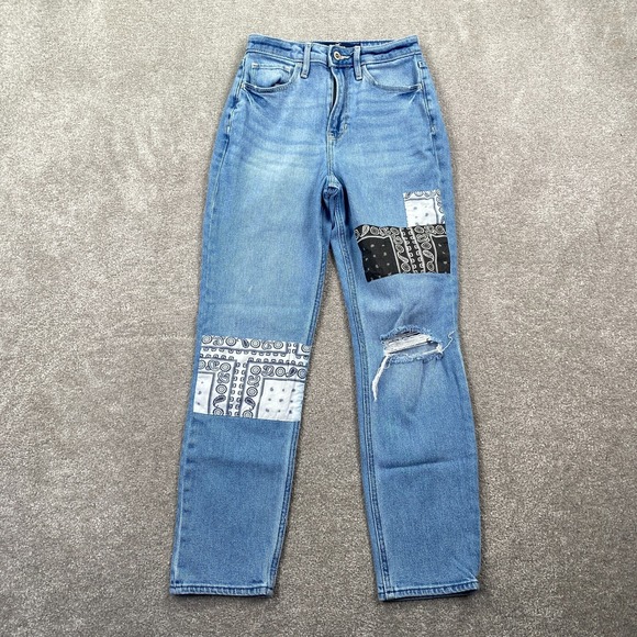 Hollister Denim - Hollister Ultra High Rise Patches Distressed Mom‎ Jeans Women's Size 0R Blue